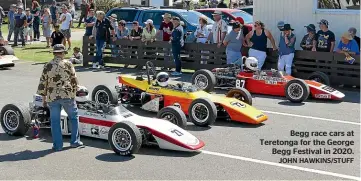  ?? JOHN HAWKINS/STUFF ?? Begg race cars at Teretonga for the George Begg Festival in 2020.