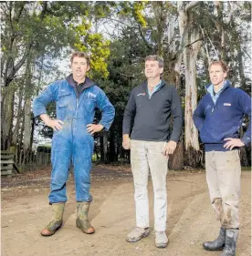  ?? Photo / NZME ?? Hugh Ritchie (centre), with fellow Central Hawke’s Bay farmers Miles McBain and Simon White in 2017 at the time the original Ruataniwha dam was proposed.