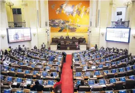  ?? COLPRENSA ?? En el salón Boyacá del Congreso se hizo el primer debate de la Ley de Financiami­ento.