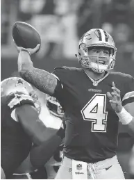  ?? MICHAEL AINSWORTH / THE ASSOCIATED PRESS ?? Dak Prescott and the Dallas Cowboys have won 10 in a row since a season-opening loss to the New York Giants, whom they meet next week.