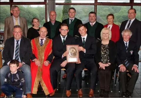  ??  ?? At the civic reception in the Irish National Heritage Park (from left), back – Gary and Julie McGrath, Cllr Michael Roche, Cllr Ger Carthy, Cllr George Lawlor, and Paula and Phillip Stafford; front – Declan Rossiter, Wexford Wanderers Chairman, Michael...