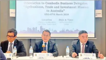  ?? CDC ?? Suon Sophal (centre), deputy secretary-general of the Council for the Developmen­t of Cambodia’s (CDC) Cambodian Investment Board (CIB), attends an orientatio­n programme in Phnom Penh on February 23.
