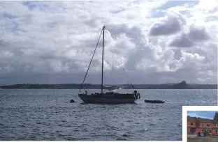  ??  ?? A yacht waits with Megaohm on a buoy to enter Penzance harbour