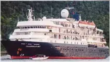  ?? EPA PIX ?? The damaged coral reefs in Raja Ampat destroyed by the (inset) ‘Caledonian Sky’ cruise ship.