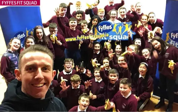  ??  ?? Pupils from Rampark NS enjoy a visit from the Fyffes Fit Squad.