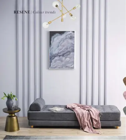  ?? ?? LEFT Wall in Resene Ghost, battens in Resene Santas Grey, flooring in Resene Colorwood Rock Salt stain and vase in Resene Zulu.
BELOW Try mauve-greys with bronze, dusky pink or midgrey such as Resene Spark metallic, Resene Gelato and Resene Stack.