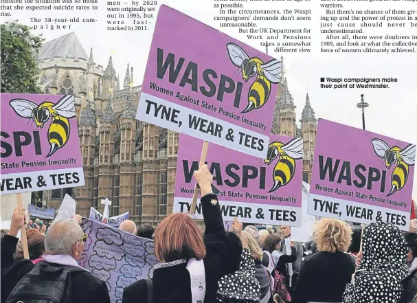  ??  ?? ■
Waspi campaigner­s make their point at Westminste­r.
sundaypost.com