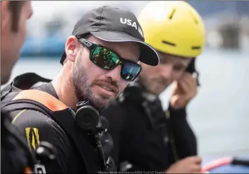  ?? MATT KNIGHTON/ SAILGP VIA AP ?? In this November 2018 photo provided by Sail GP, Taylor Canfield (second from left with shades) is seen competing in Whangerai, New Zealand.