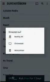  ??  ?? Nach einem Tipp auf das Google-Cast-Symbol (oben rechts) wählen Sie das Wiedergabe­gerät.
