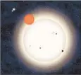  ?? Haven Giguere Yale University ?? PH1, is shown in an artist’s rendering transiting one of its four suns.