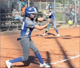  ??  ?? Ringgold’s Taylor Layne takes a swing at a pitch during Friday’s game against Westside at Jack Mattox Park. (Messenger photo/Scott Herpst)