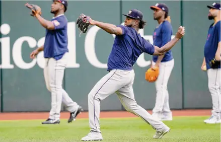  ?? Karen Warren/Staff photograph­er ?? Astros pitcher Cristian Javier works out Tuesday at Globe Life Field in Arlington, a day ahead of his start in Game 3 of the ALCS.