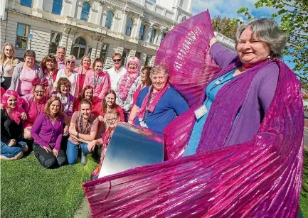  ?? PHOTO: MYTCHALL BRANSGROVE/STUFF ?? Timaru District Council staff had a pink mufti day on Friday in support of the nationwide Pink Ribbon Appeal.