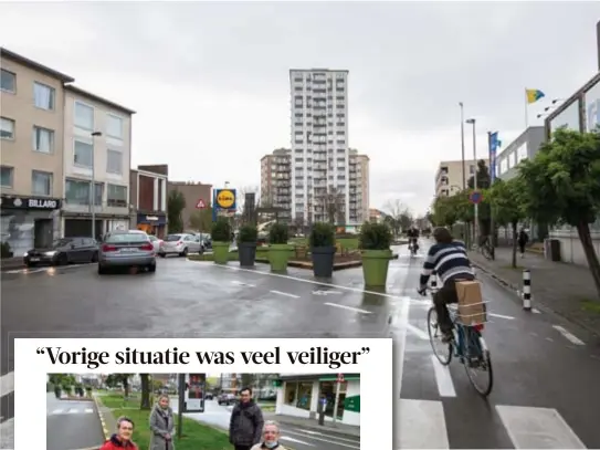  ??  ?? De aanleg van de pleintjes maakt de situatie er niet veiliger op voor fietsers. FOTO DIRK KERSTENS