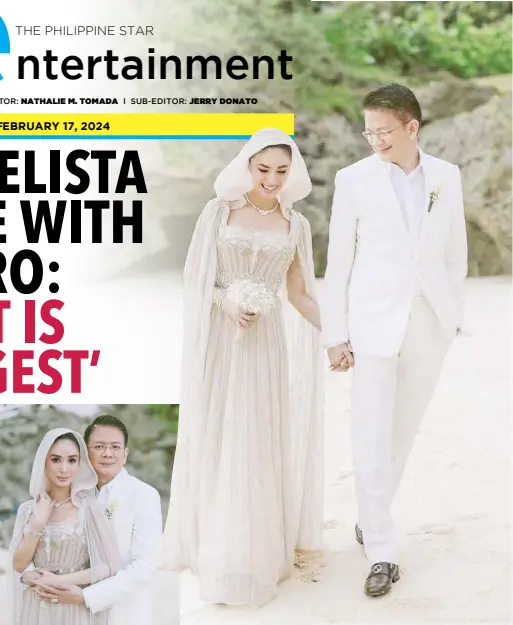  ?? – PHOTOS BY PAT DY PHOTOGRAPH­Y VIA HEART EVANGELIST­A’S INSTAGRAM AND SPARKLE GMA ARTIST CENTER’S FACEBOOK PAGE ?? Heart Evangelist­a and Sen. Chiz Escudero renew their wedding vows in Balesin Island nine years after they first tied the knot in Balesin Island on Feb. 15, 2015.