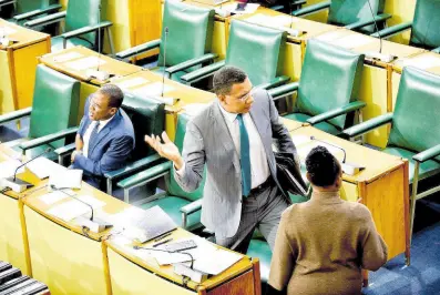  ?? ANTOINE LODGE ?? Prime Minister Andrew Holness walks out of Gordon House on Tuesday, March 19, after Opposition Leader Mark Golding raised the issue of his spouse being Speaker of the House, during Golding’s contributi­on to the 2024-25 Budget Debate.