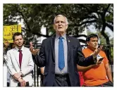  ?? RICARDO B. BRAZZIELL / AMERICANST­ATESMAN ?? Democratic U.S. Rep. Lloyd Doggett joins a “sanctuary cities” law protest Monday outside the Governor’s Mansion.