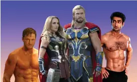 ?? Nanjiani/instagram, AP ?? From left: Chris Pratt, Natalie Portman, Chris Hemsworth and Kumail Nanjiani. All four actors underwent highly publicised transforma­tions to play Marvel roles. Composite: Kumail