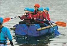  ?? ?? The Scouts, from Beavers to Explorers, crafted their own raft and then ‘went to sea’.