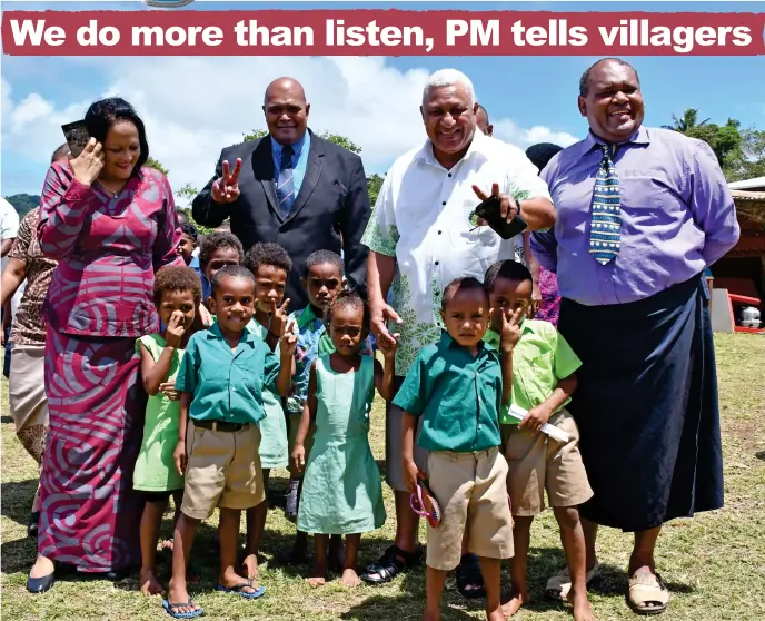  ?? Photo: NANISE NEIMILA ?? Prime Minister Voreqe Bainimaram­a and Minister for Education, Heritage and Arts Rosy Akbar with students and staff of Nadi District School in Bua, Vanua Levu yesterday.