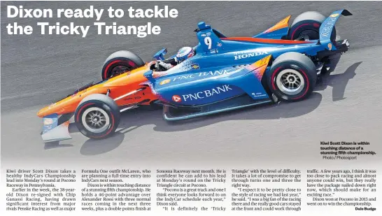  ?? Photo / Photosport ?? Kiwi Scott Dixon is within touching distance of a stunning fifth championsh­ip.