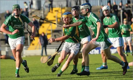  ??  ?? Eoin Ross, Ballyduff, and Paudie O’Connor, Kilmoyley, in action in Sunday’s County SHC Final replay in Austin Stack Park, Tralee