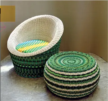  ??  ?? Furniture woven with textile waste rope from The Retyrement Plan