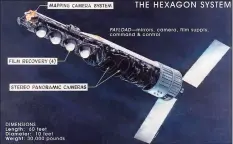  ?? Contribute­d photo ?? An image of the KH-9 Hexagon spy satellite released when it was declassifi­ed in 2011 after remaining top secret for 40 years.