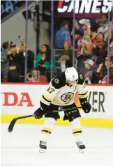  ?? KARL B DEBLAKER/AP ?? Boston Bruins’ Patrice Bergeron (37) skates after the Carolina Hurricanes’ win in Game 7 of an NHL hockey Stanley Cup first-round playoff series on Saturday in Raleigh, N.C.