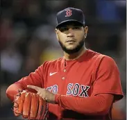  ?? ASSOCIATED PRESS FILE PHOTO ?? Boston Red Sox starting pitcher Eduardo Rodriguez gestures to the Houston Astros during the seventh inning in Game 3 of the 2021 American League Championsh­ip Series.