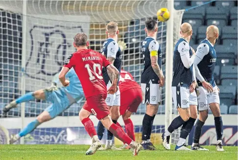  ??  ?? DEE BLOW: Dunfermlin­e striker Declan Mcmanus equalises with the last kick of the ball against Dundee in November.