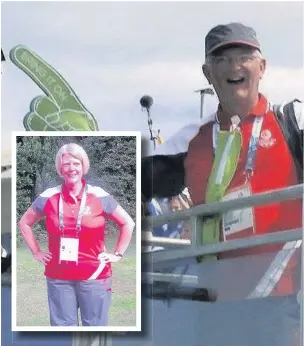  ??  ?? ● Dai and Helen Jones travelled to Glasgow to volunteer ● at the ommonwealt­h Games C