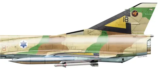  ?? VINCENT DHORNE ?? “Nesher” n° 18 du Squadron 113 à bord duquel Shlomo Levi abattit un “Mirage” 5D égyptien à l’aide de missiles air-air “Shafrir” 2, tout comme son collègue Amit Eshchar, le 18 octobre 1973.