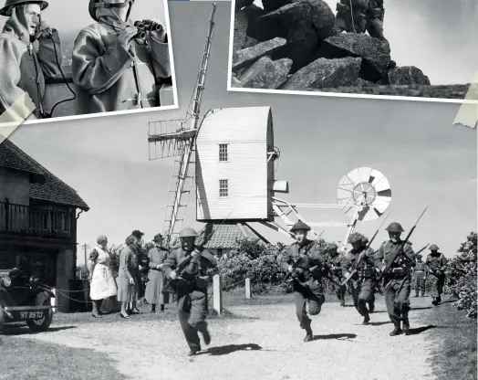  ??  ?? BOTTOM Home Guard volunteers run through a training exercise in the Suffolk village of Thorpeness as residents look on. May 16 1943