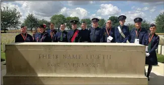  ??  ?? St Mary’s and Atherstone Marching Brass in France to commemorat­e those who died from the Church Lads and Church Girls Brigade during the Battle of the Somme. Picture: Sarah-Jane Findley