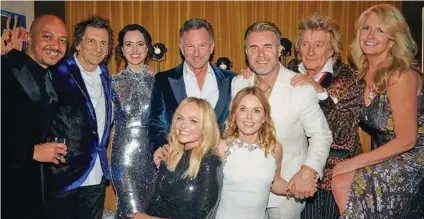  ?? INSTAGRAM ?? A-List: (from left, back row) Jade Jones, Ronnie Wood, Wood’s wife Sally, Horner, Gary Barlow, Rod Stewart, Penny Lancaster, (front row) Emma Bunton, Geri Halliwell at Christian’s 50th bash