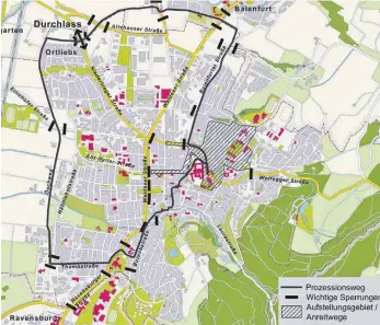  ?? KARTE: STADT WEINGARTEN ?? Eine Zufahrt in die Weingarten­er Innenstadt gibt es nur in der Niederbieg­er Straße.