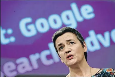  ?? YVES HERMAN / REUTERS ?? La comisaria europea de Competenci­a, Margrethe Vestager, ayer en Bruselas