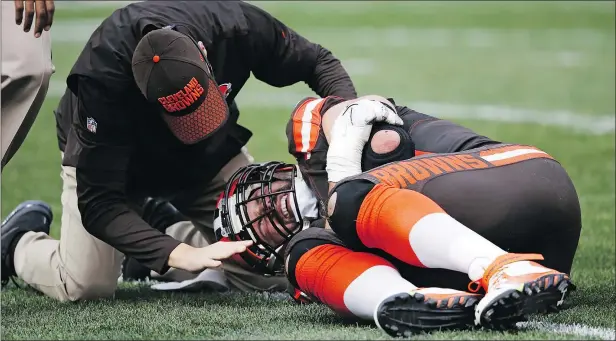  ?? AP PHOTO ?? Cleveland Browns tackle Joe Thomas had his ironman streak of 10,363 plays ended by a torn tricep in October. Thomas announced his retirement yesterday.