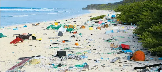  ??  ?? Angeschwem­mt und zugemüllt: Der Strand auf Henderson, einem unbewohnte­n Naturreser­vat, weist die höchste Plastikmül­ldichte auf.