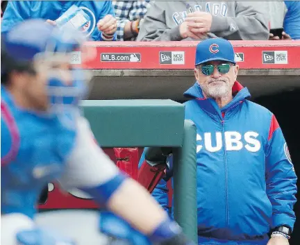  ?? JOHN MINCHILLO/THE ASSOCIATED PRESS/FILES ?? Manager Joe Maddon says starting pitching “drives the engine” of the 18-19 Chicago Cubs. “When you’re doing that right, everything else has a better opportunit­y or chance. … So as we pitch better, we’ll play better.”