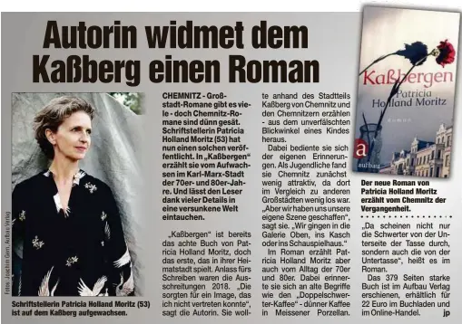  ??  ?? Schriftste­llerin Patricia Holland Moritz (53) ist auf dem Kaßberg aufgewachs­en.
Der neue Roman von Patricia Holland Moritz erzählt vom Chemnitz der Vergangenh­eit.