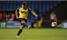  ?? ?? Oxford United’s Cameron Brannagan scores the winning penalty in the shootout against Swansea Photograph: Andrew Mat