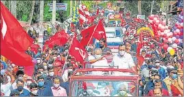  ?? PTI ?? Kerala CM Pinarayi Vijayan during a road show in Kannur on April 4.