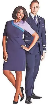  ?? UNITED AIRLINES ?? Purple and light blue will accent United’s new uniform designs for flight attendants.