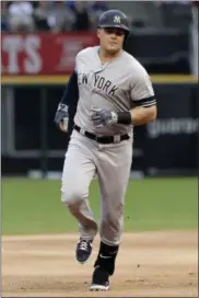  ?? NAM Y. HUH - THE ASSOCIATED PRESS ?? New York Yankees’ Luke Voit rounds the bases after hitting a solo home run during the first inning of a baseball game against the Chicago White Sox in Chicago, Friday, June 14, 2019.