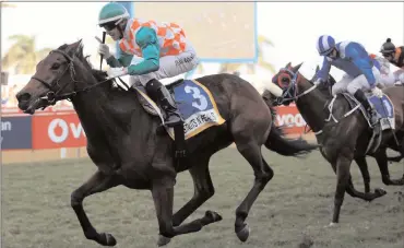 ??  ?? Horse Chestnut filly CHESTNUTS N PEARLS, seen here winning the Gr 1 Zulu Kingdom Explorer Golden Slipper over 1400m on July day, has a plum draw of five in the Thekwini Stakes over 1600m on Super Saturday at Greyville on Saturday.
Picture: Nkosi Hlophe