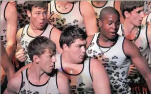  ??  ?? Kearsney’s 1st XV front row perform during the recent tour of the US by the school’s internatio­nally awarded choir. Clockwise, from left, are Jordan Meaker, Jordan Smith, Mthunzi Moloi, Jono Deighton and Ross Butler. Mthunzi, Jono and Ross are prop...