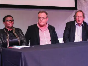  ?? Photo: Steven Lang ?? Makana Mayor Nomhle Gaga, National Arts Festival CEO Tony Lankester and Professor at the Rhodes Business School, Matthew Lester.