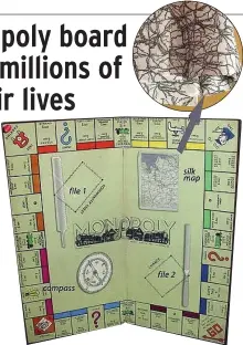  ??  ?? DANGEROUS GAME: A doctored Monopoly board with its hidden map. Below, Himmler